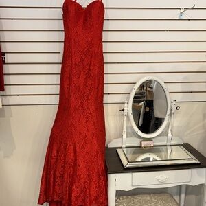Vibrant Red Lace Gown